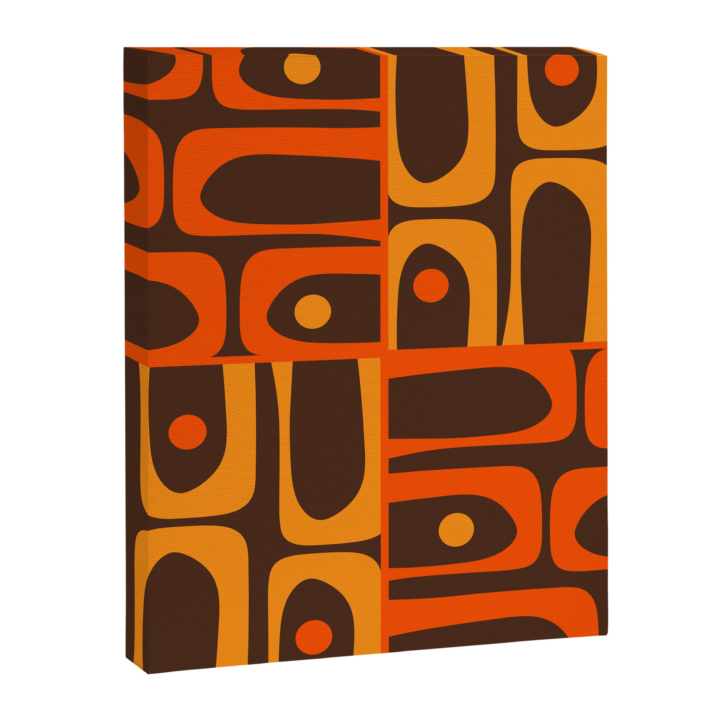 Mid Century Modern Abstract Retro 70s Brown and Orange Piquet Multi Pattern Canvas Print Gallery Image 8