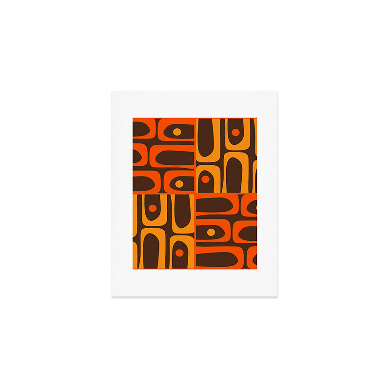 Mid Century Modern Abstract Retro 70s Brown and Orange Piquet Multi Pattern Art Print Gallery Image 1