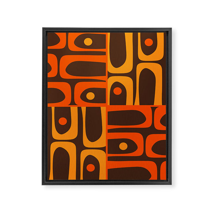 Mid Century Modern Abstract Retro 70s Brown and Orange Piquet Multi Pattern Framed Canvas Print Gallery Image 1