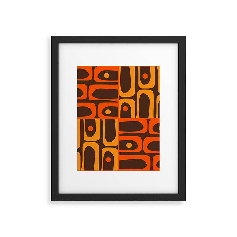 Mid Century Modern Abstract Retro 70s Brown and Orange Piquet Multi Pattern Framed Art Print Gallery Image 6