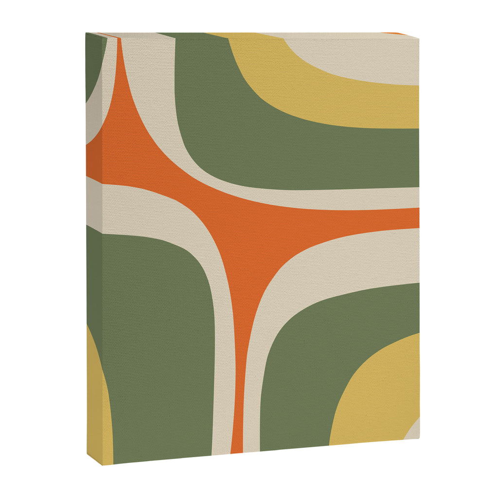 Mid Century Modern Abstract Retro Groove Pattern in Mossy Sage Olive Green Orange Mustard  Canvas Print Gallery Image 6
