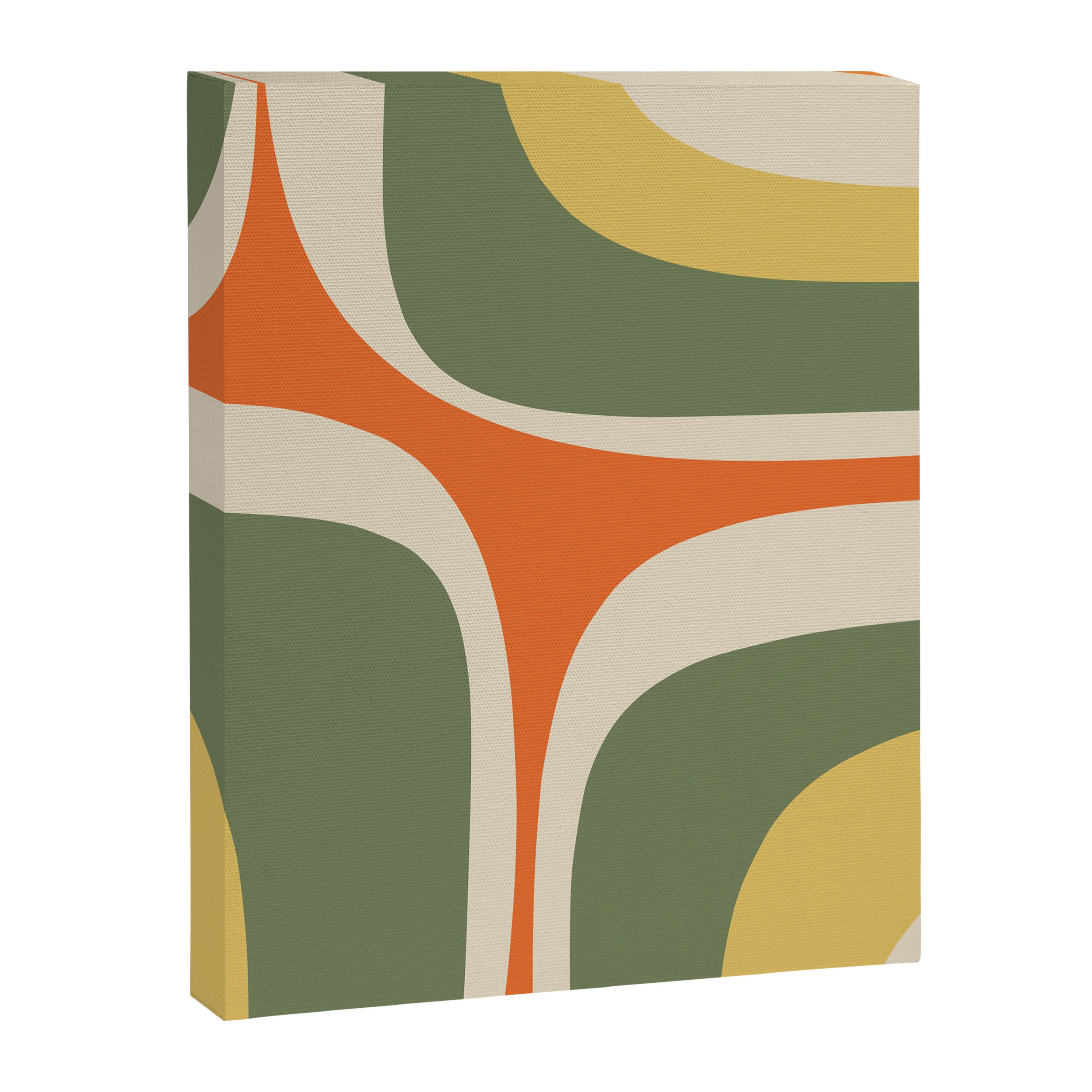 Mid Century Modern Abstract Retro Groove Pattern in Mossy Sage Olive Green Orange Mustard  Canvas Print Gallery Image 6