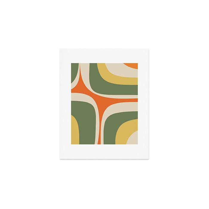 Mid Century Modern Abstract Retro Groove Pattern in Mossy Sage Olive Green Orange Mustard  Art Print Gallery Image 1
