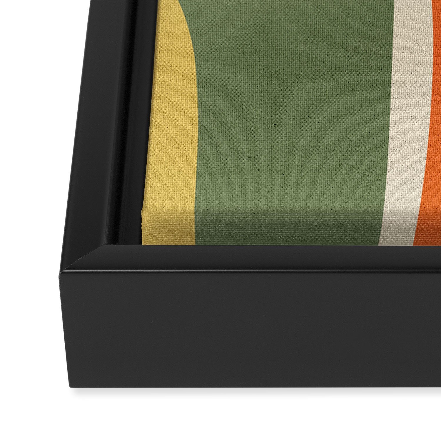 Mid Century Modern Abstract Retro Groove Pattern in Mossy Sage Olive Green Orange Mustard  Framed Canvas Print Gallery Image 3