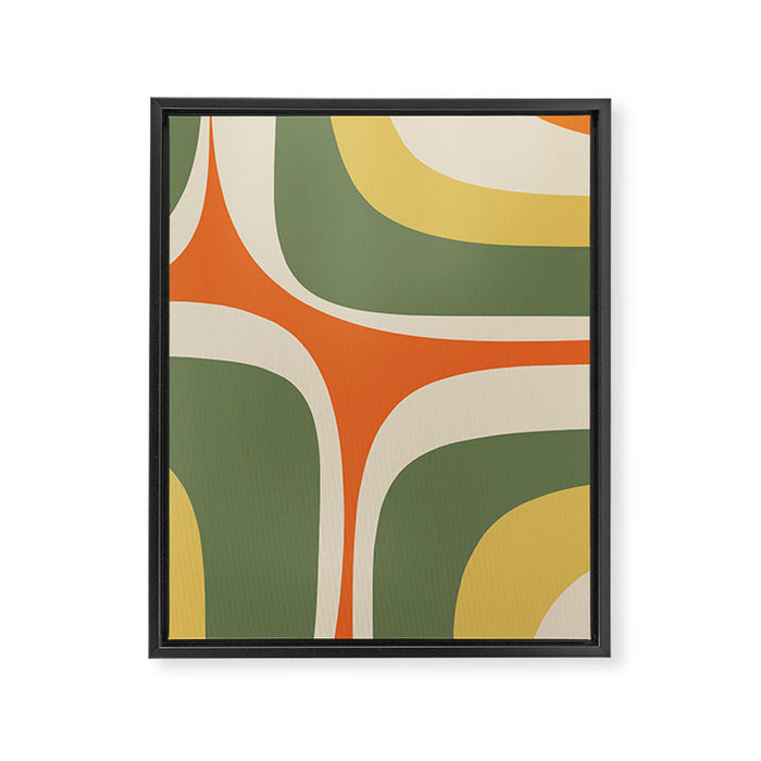 Mid Century Modern Abstract Retro Groove Pattern in Mossy Sage Olive Green Orange Mustard  Framed Canvas Print Gallery Image 1