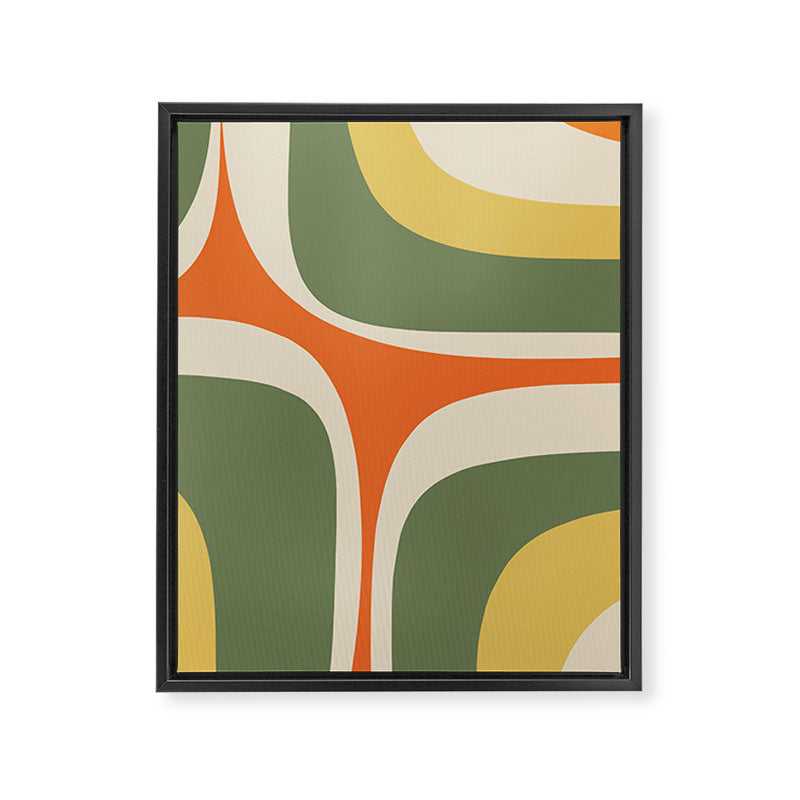 Mid Century Modern Abstract Retro Groove Pattern in Mossy Sage Olive Green Orange Mustard  Framed Canvas Print Gallery Image 6