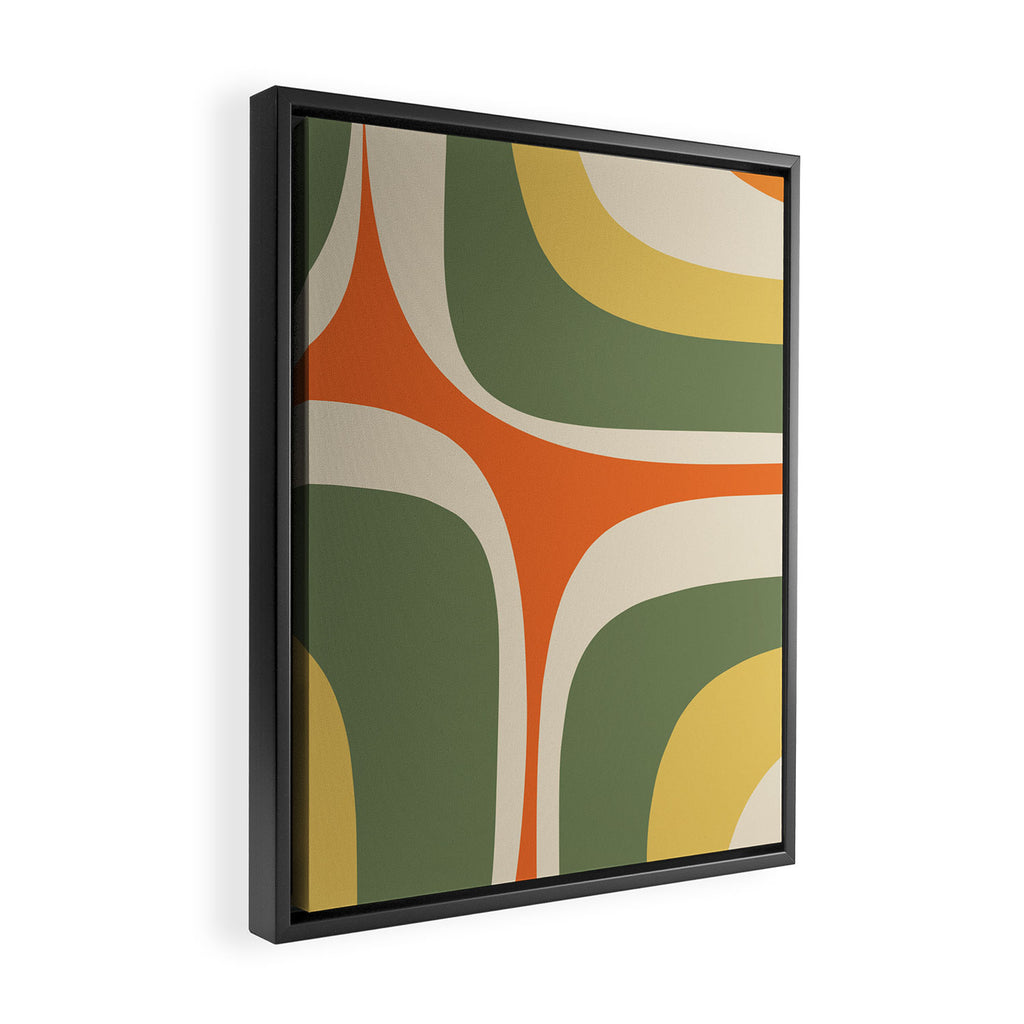 Mid Century Modern Abstract Retro Groove Pattern in Mossy Sage Olive Green Orange Mustard  Framed Canvas Print Gallery Image 2