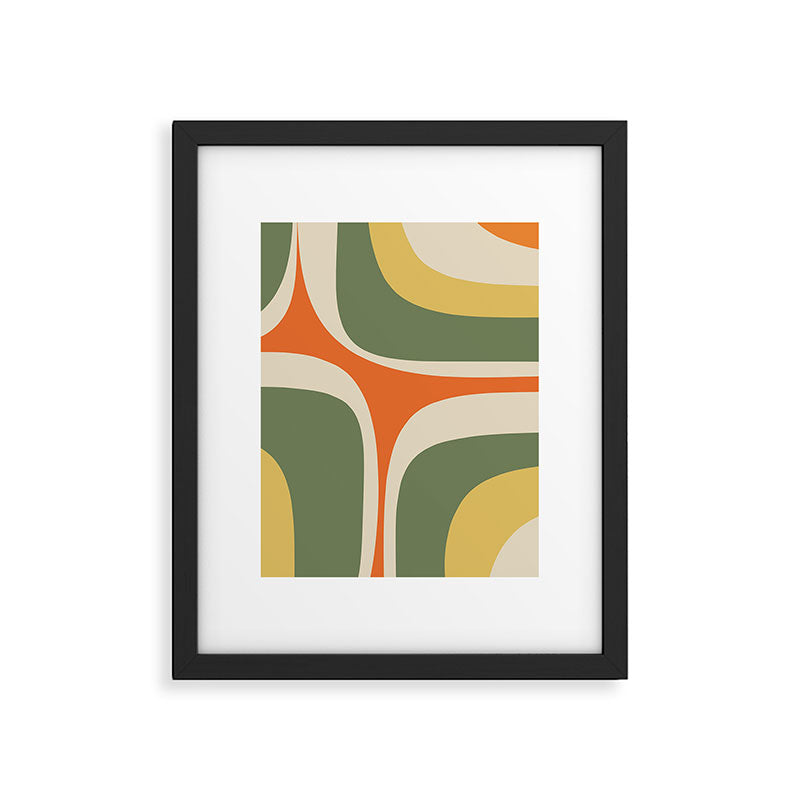Mid Century Modern Abstract Retro Groove Pattern in Mossy Sage Olive Green Orange Mustard  Framed Art Print Gallery Image 5