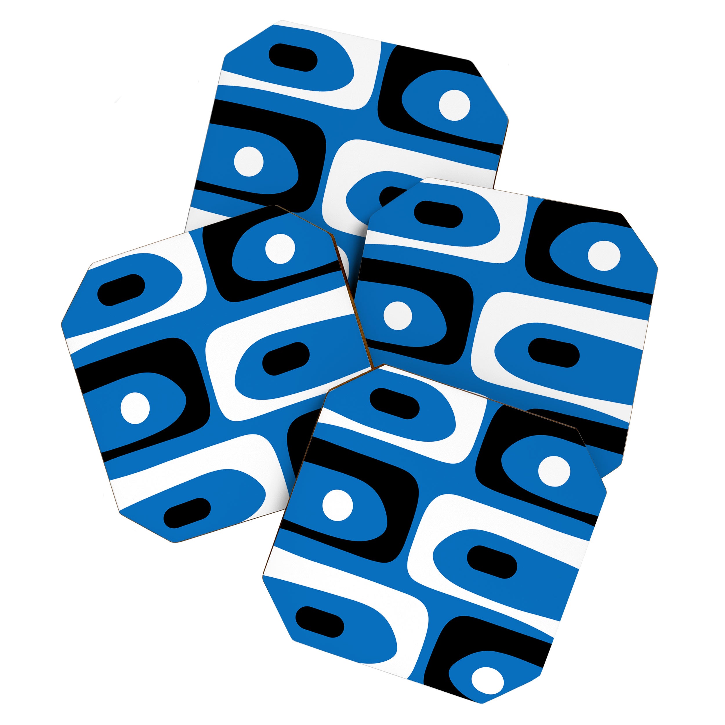 Mid Century Modern Abstract Retro Piquet Minimalist Pattern Blue Black White Coaster Gallery Image 1