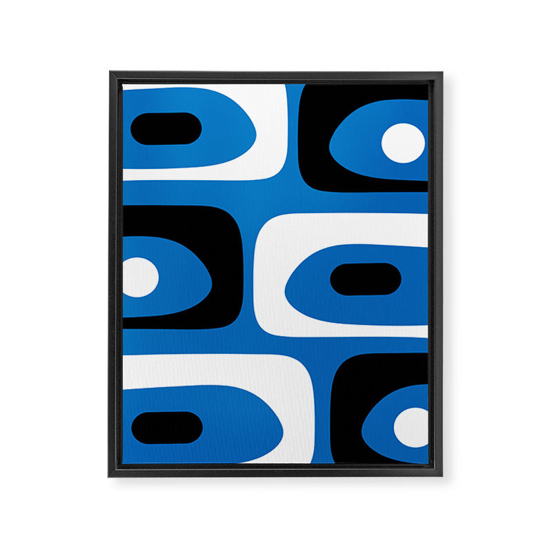 Mid Century Modern Abstract Retro Piquet Minimalist Pattern Blue Black White Framed Canvas Print Gallery Image 8