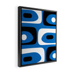 Mid Century Modern Abstract Retro Piquet Minimalist Pattern Blue Black White Framed Canvas Print Gallery Image 2