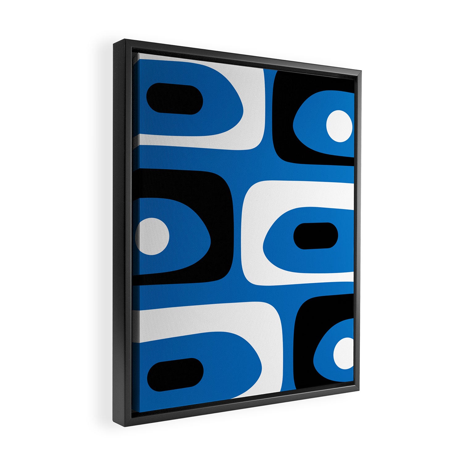 Mid Century Modern Abstract Retro Piquet Minimalist Pattern Blue Black White Framed Canvas Print Gallery Image 2