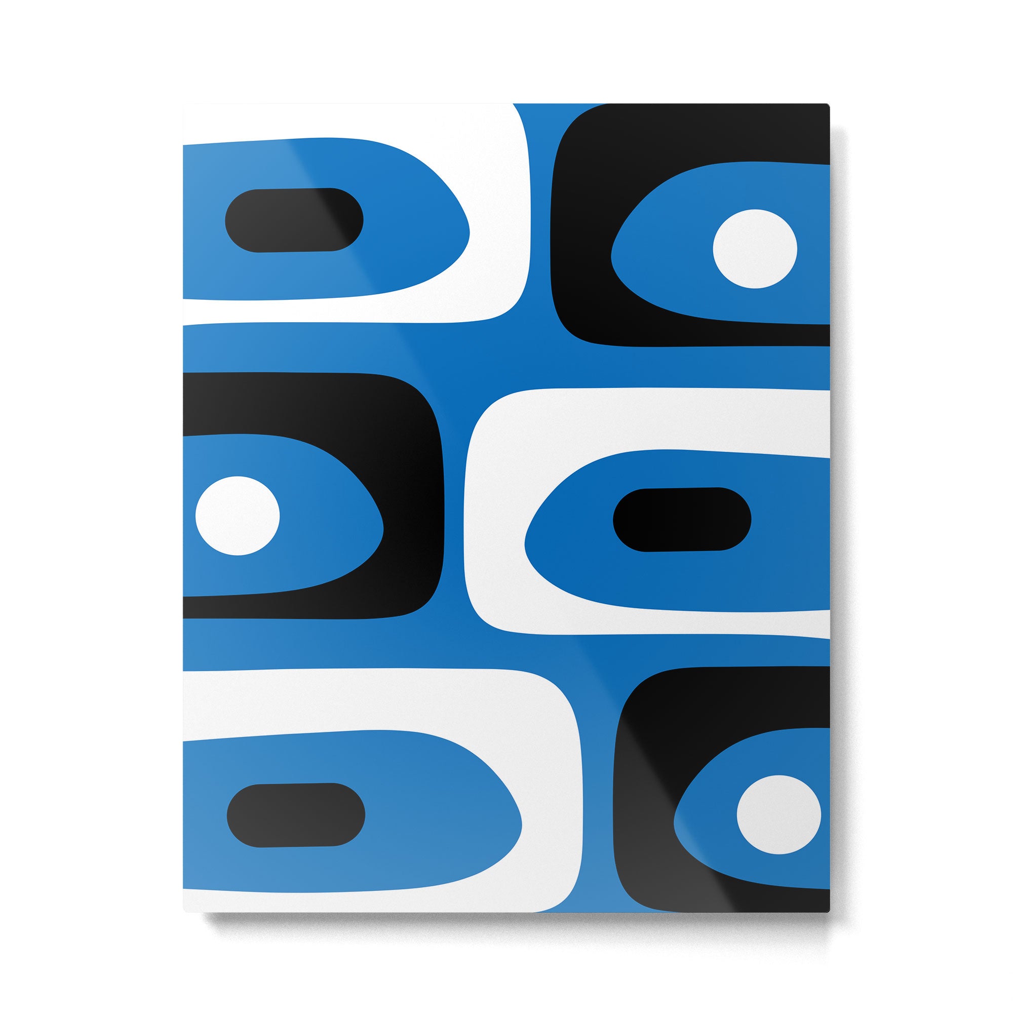 Mid Century Modern Abstract Retro Piquet Minimalist Pattern Blue Black White Metal Print Gallery Image 6
