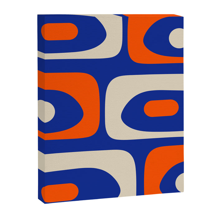 Mid Century Modern Abstract Retro Piquet Pattern Blue Orange Beige Canvas Print Gallery Image 1