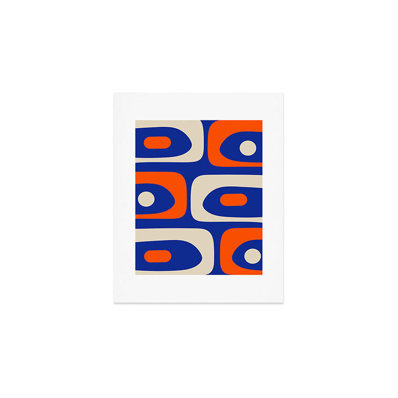 Mid Century Modern Abstract Retro Piquet Pattern Blue Orange Beige Art Print Gallery Image 1