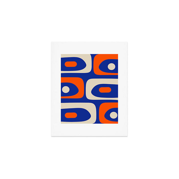 Mid Century Modern Abstract Retro Piquet Pattern Blue Orange Beige Art Print Gallery Image 1
