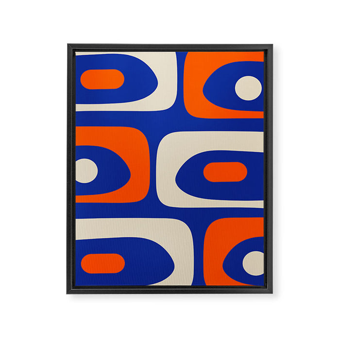 Mid Century Modern Abstract Retro Piquet Pattern Blue Orange Beige Framed Canvas Print Gallery Image 1