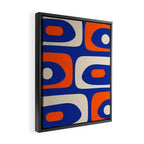 Mid Century Modern Abstract Retro Piquet Pattern Blue Orange Beige Framed Canvas Print Gallery Image 2