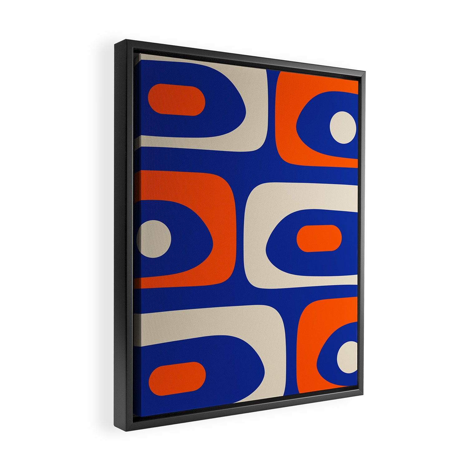 Mid Century Modern Abstract Retro Piquet Pattern Blue Orange Beige Framed Canvas Print Gallery Image 2