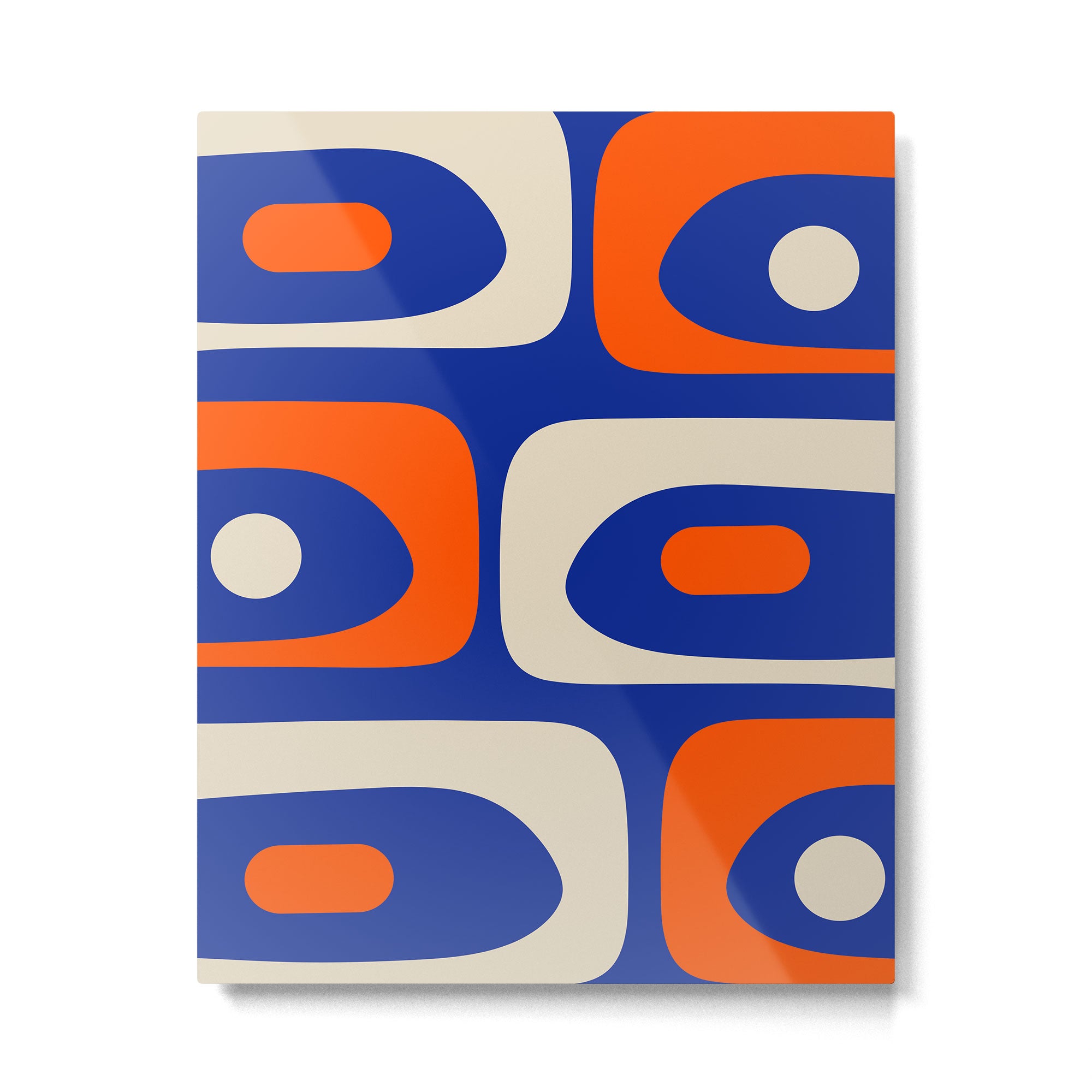 Mid Century Modern Abstract Retro Piquet Pattern Blue Orange Beige Metal Print Gallery Image 6