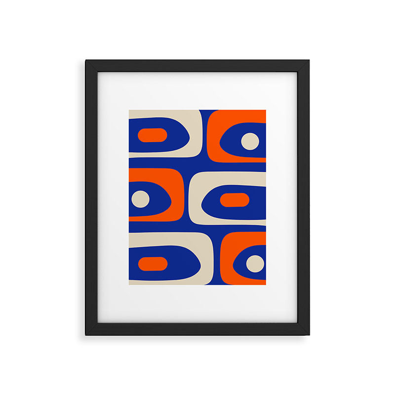 Mid Century Modern Abstract Retro Piquet Pattern Blue Orange Beige Framed Art Print Gallery Image 6