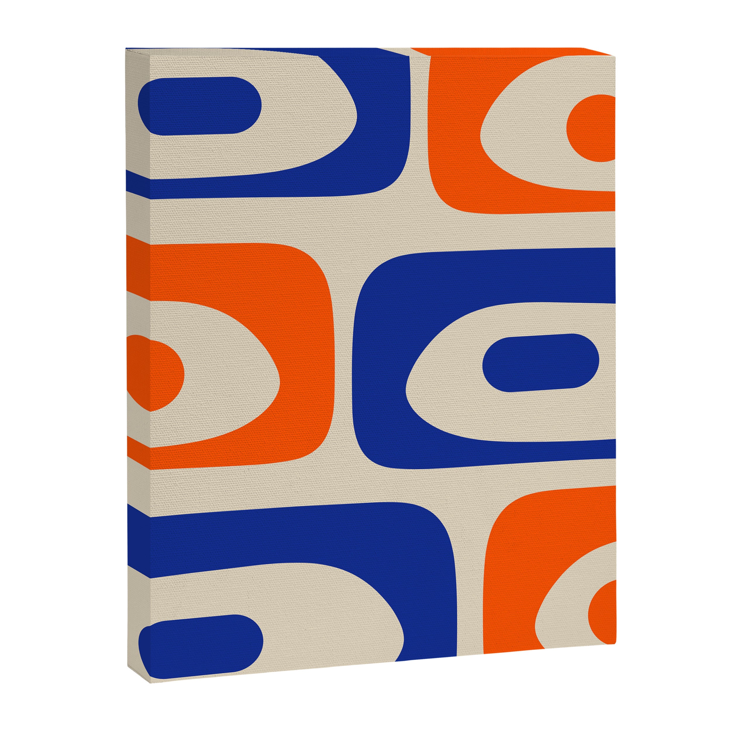Mid Century Modern Abstract Retro Piquet Pattern in Blue and Orange Canvas Print Gallery Image 8