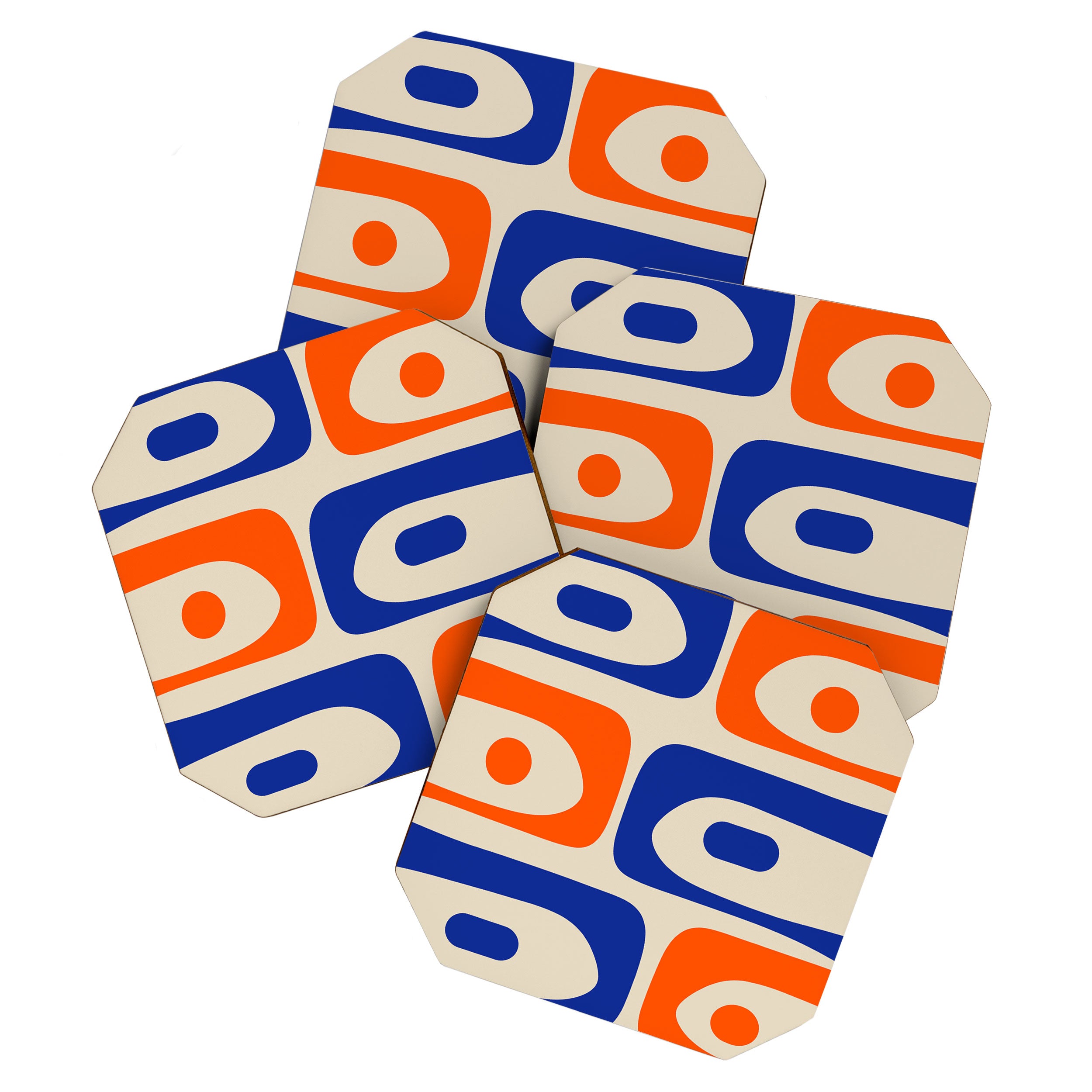 Mid Century Modern Abstract Retro Piquet Pattern in Blue and Orange Coaster Gallery Image 1