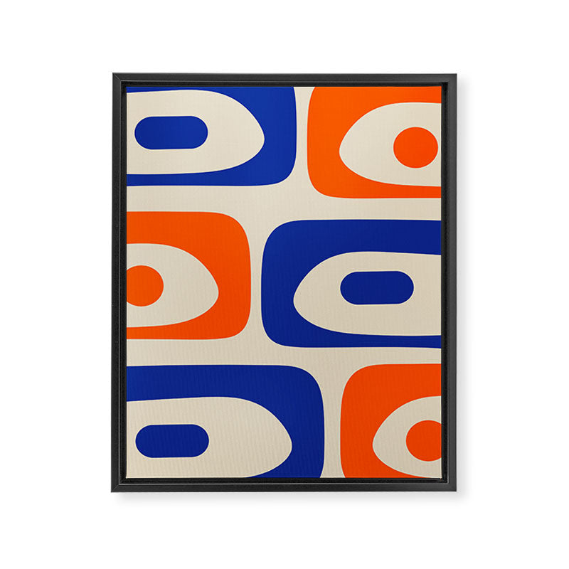 Mid Century Modern Abstract Retro Piquet Pattern in Blue and Orange Framed Canvas Print Gallery Image 8