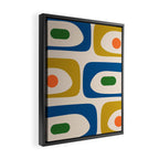 Mid Century Modern Abstract Retro Piquet Pattern in Vintage Blue Mustard Green Orange Beige Framed Canvas Print Gallery Image 2