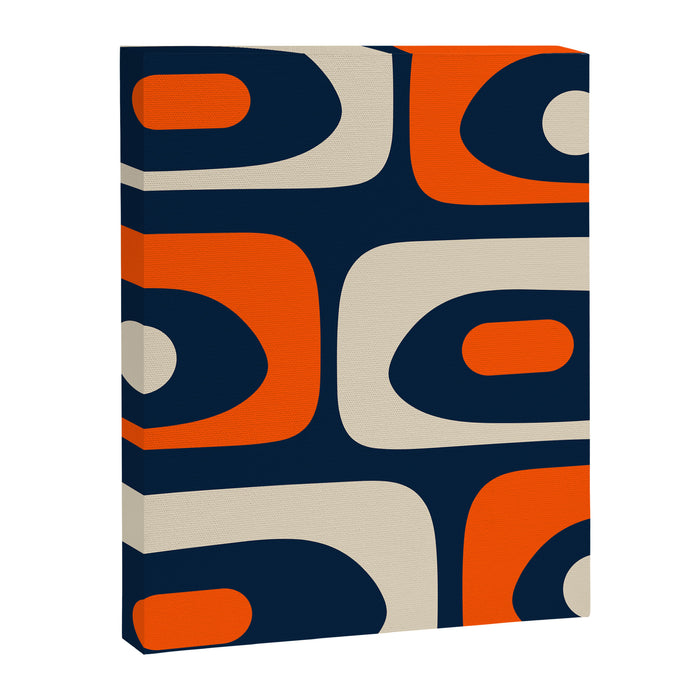 Mid Century Modern Abstract Retro Piquet Pattern Navy Blue Orange Beige Canvas Print Gallery Image 1