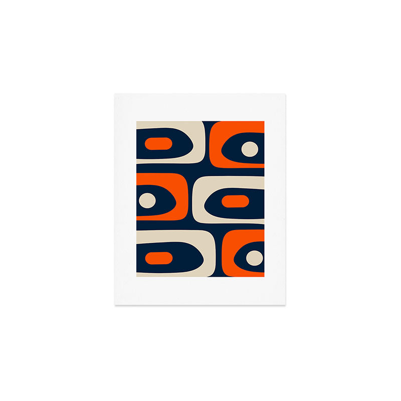 Mid Century Modern Abstract Retro Piquet Pattern Navy Blue Orange Beige Art Print Gallery Image 1