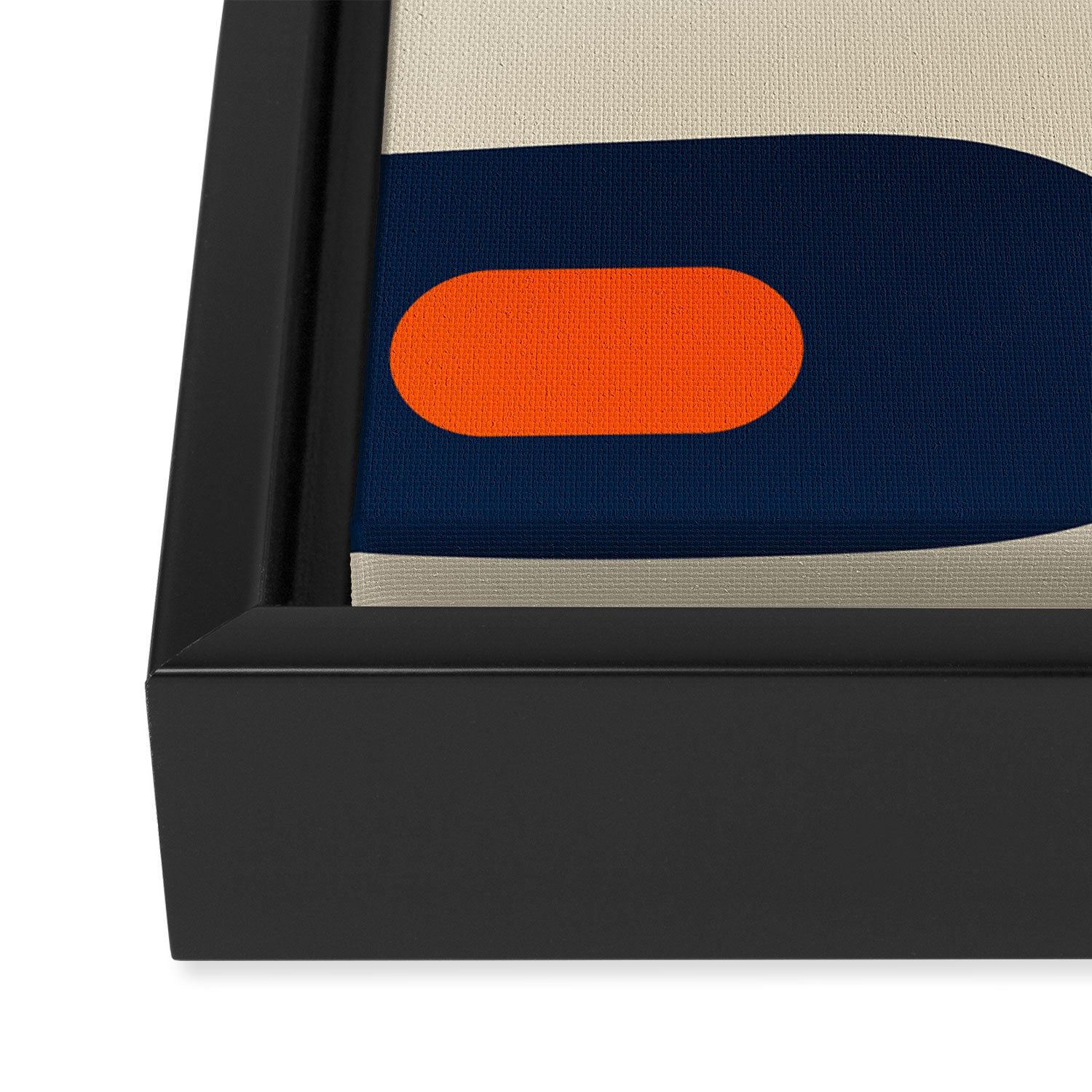 Mid Century Modern Abstract Retro Piquet Pattern Navy Blue Orange Beige Framed Canvas Print Gallery Image 3