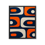 Mid Century Modern Abstract Retro Piquet Pattern Navy Blue Orange Beige Framed Canvas Print Gallery Image 8