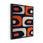 Mid Century Modern Abstract Retro Piquet Pattern Navy Blue Orange Beige Framed Canvas Print Gallery Image 2