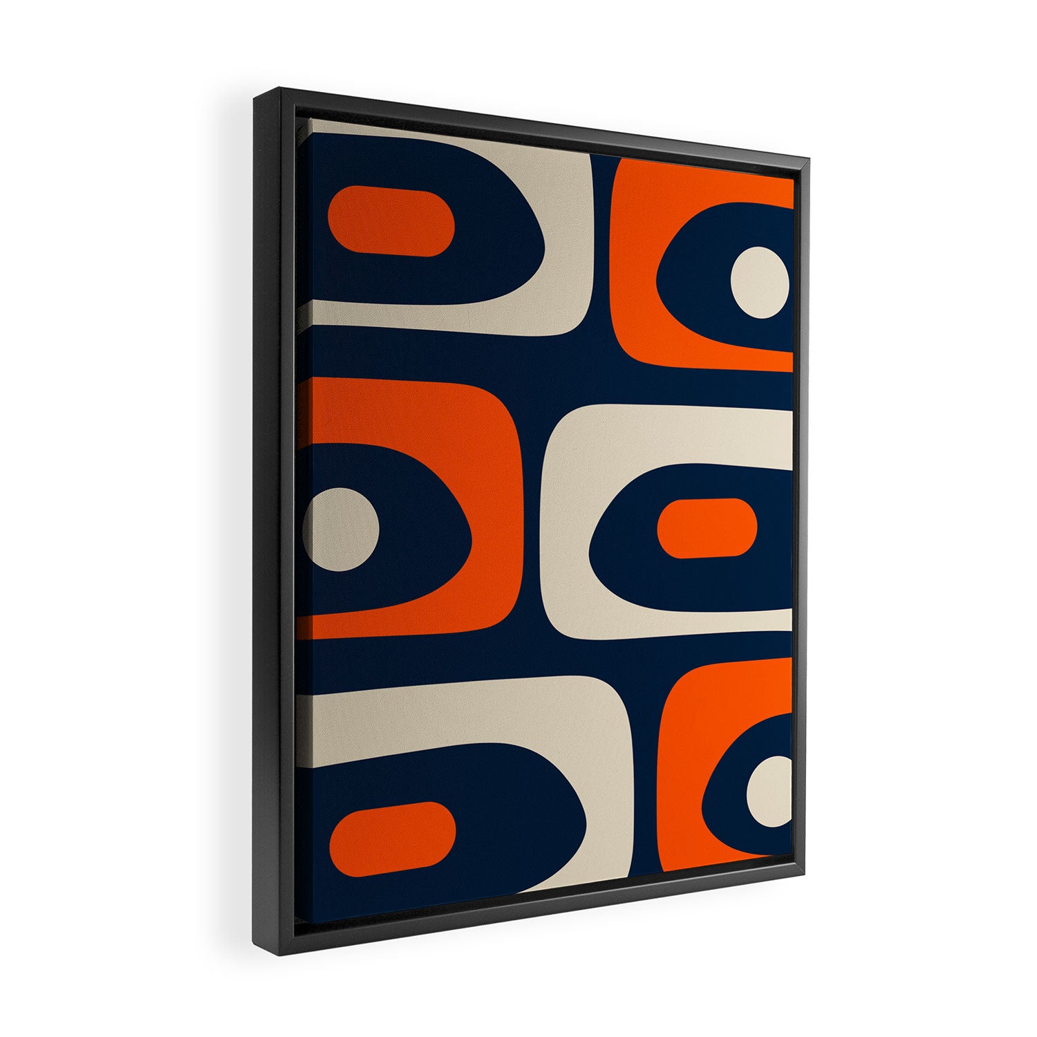 Mid Century Modern Abstract Retro Piquet Pattern Navy Blue Orange Beige Framed Canvas Print Gallery Image 2