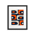 Mid Century Modern Abstract Retro Piquet Pattern Navy Blue Orange Beige Framed Art Print Gallery Image 6