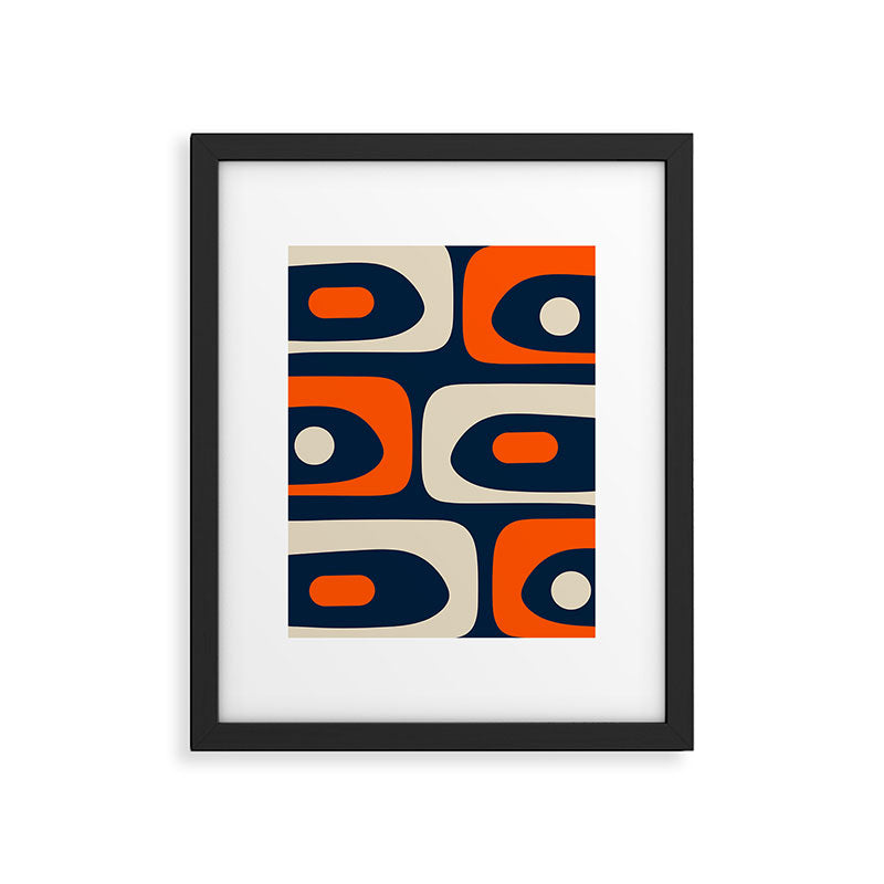 Mid Century Modern Abstract Retro Piquet Pattern Navy Blue Orange Beige Framed Art Print Gallery Image 6