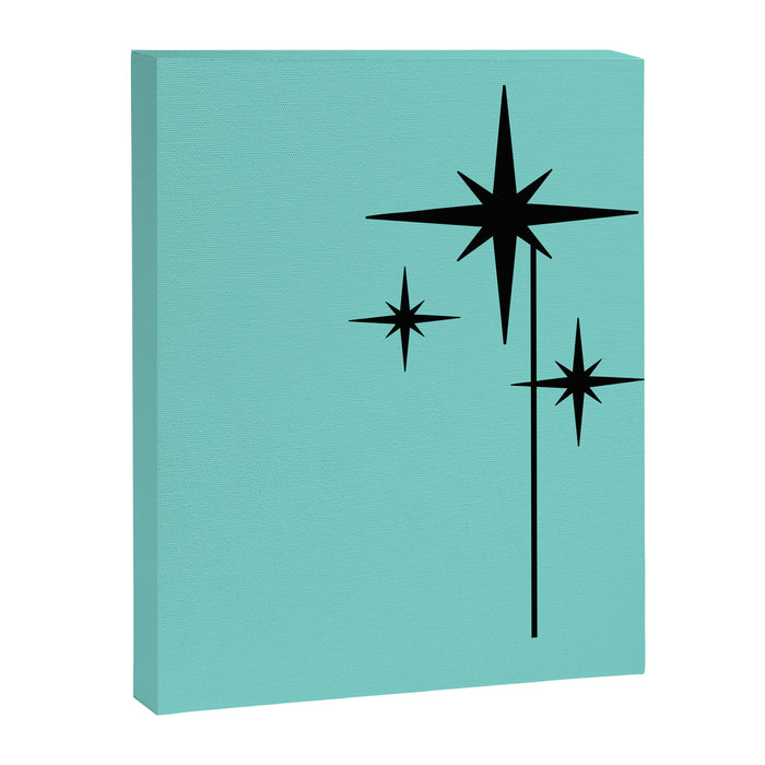 Mid Century Modern Atomic 50s Starburst Trio in Light Medium Robin's Egg Blue and Black Canvas Print Gallery Image 1