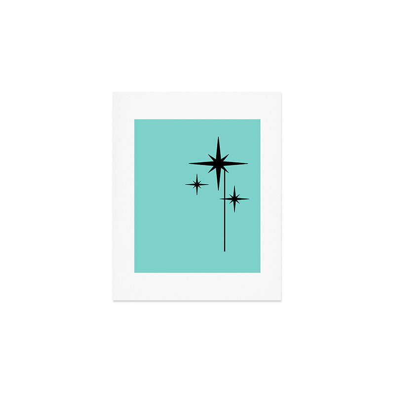 Mid Century Modern Atomic 50s Starburst Trio in Light Medium Robin's Egg Blue and Black Art Print Gallery Image 1