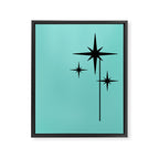 Mid Century Modern Atomic 50s Starburst Trio in Light Medium Robin's Egg Blue and Black Framed Canvas Print Gallery Image 8