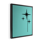 Mid Century Modern Atomic 50s Starburst Trio in Light Medium Robin's Egg Blue and Black Framed Canvas Print Gallery Image 2