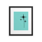 Mid Century Modern Atomic 50s Starburst Trio in Light Medium Robin's Egg Blue and Black Framed Art Print Gallery Image 6