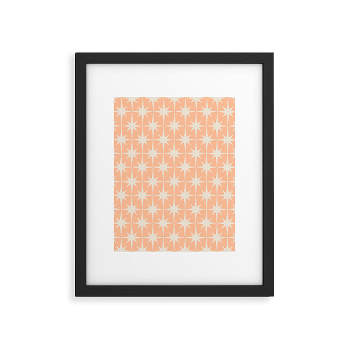 Mid Century Modern Atomic Age Peach Starburst Pattern Framed Art Print Gallery Image 1