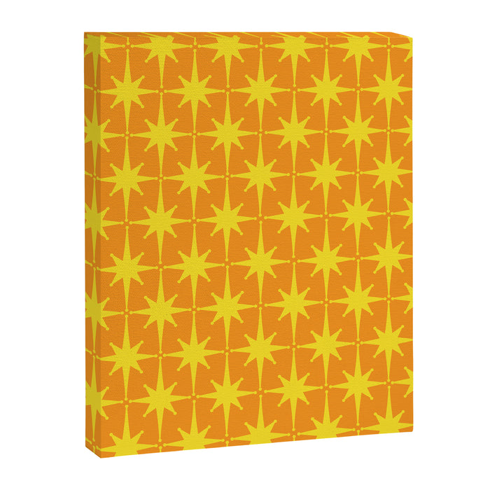 Mid Century Modern Atomic Age Starburst Pattern in Retro Orange and Yellow Canvas Print Gallery Image 1
