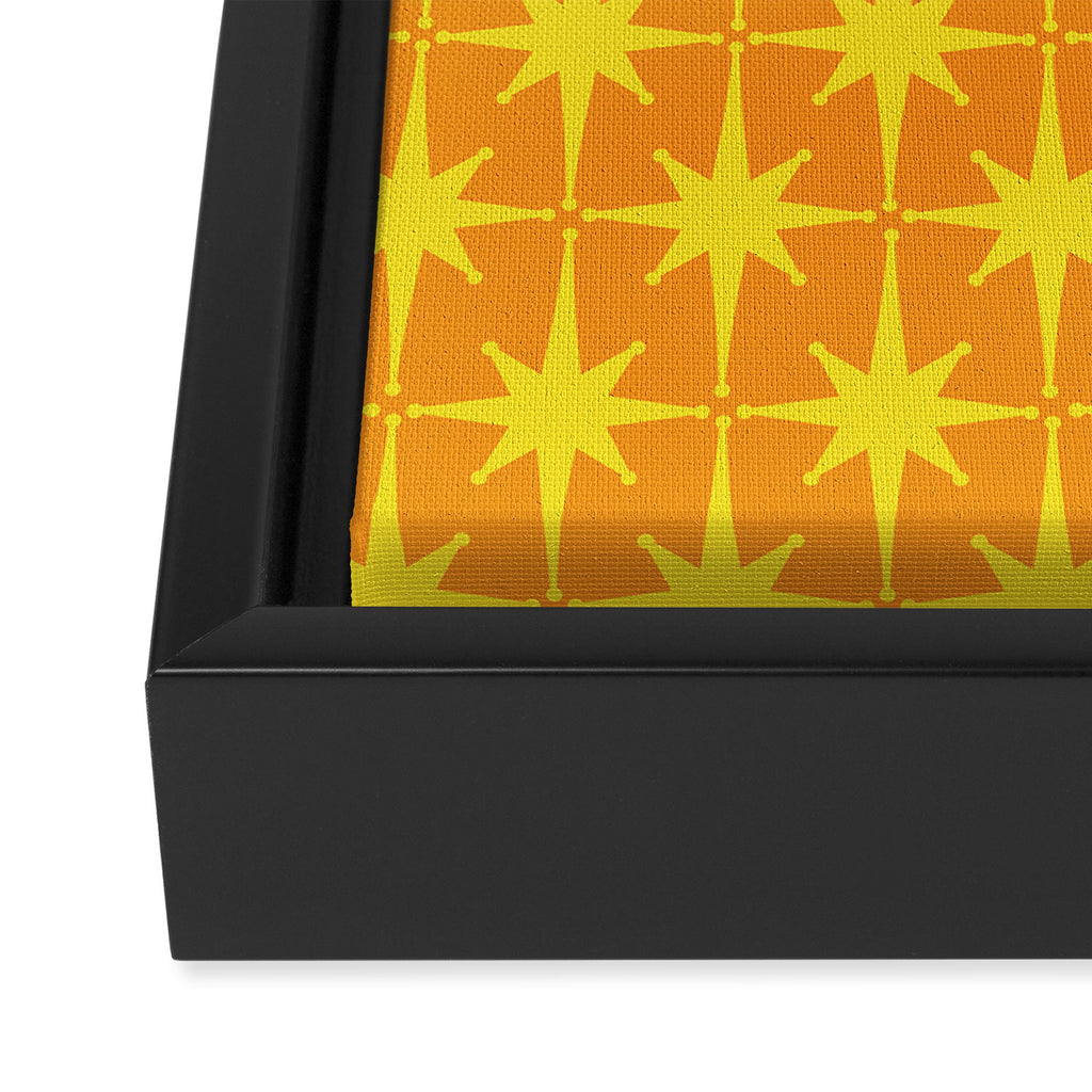 Mid Century Modern Atomic Age Starburst Pattern in Retro Orange and Yellow Framed Canvas Print Gallery Image 3