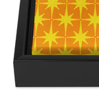 Mid Century Modern Atomic Age Starburst Pattern in Retro Orange and Yellow Framed Canvas Print Gallery Image 3