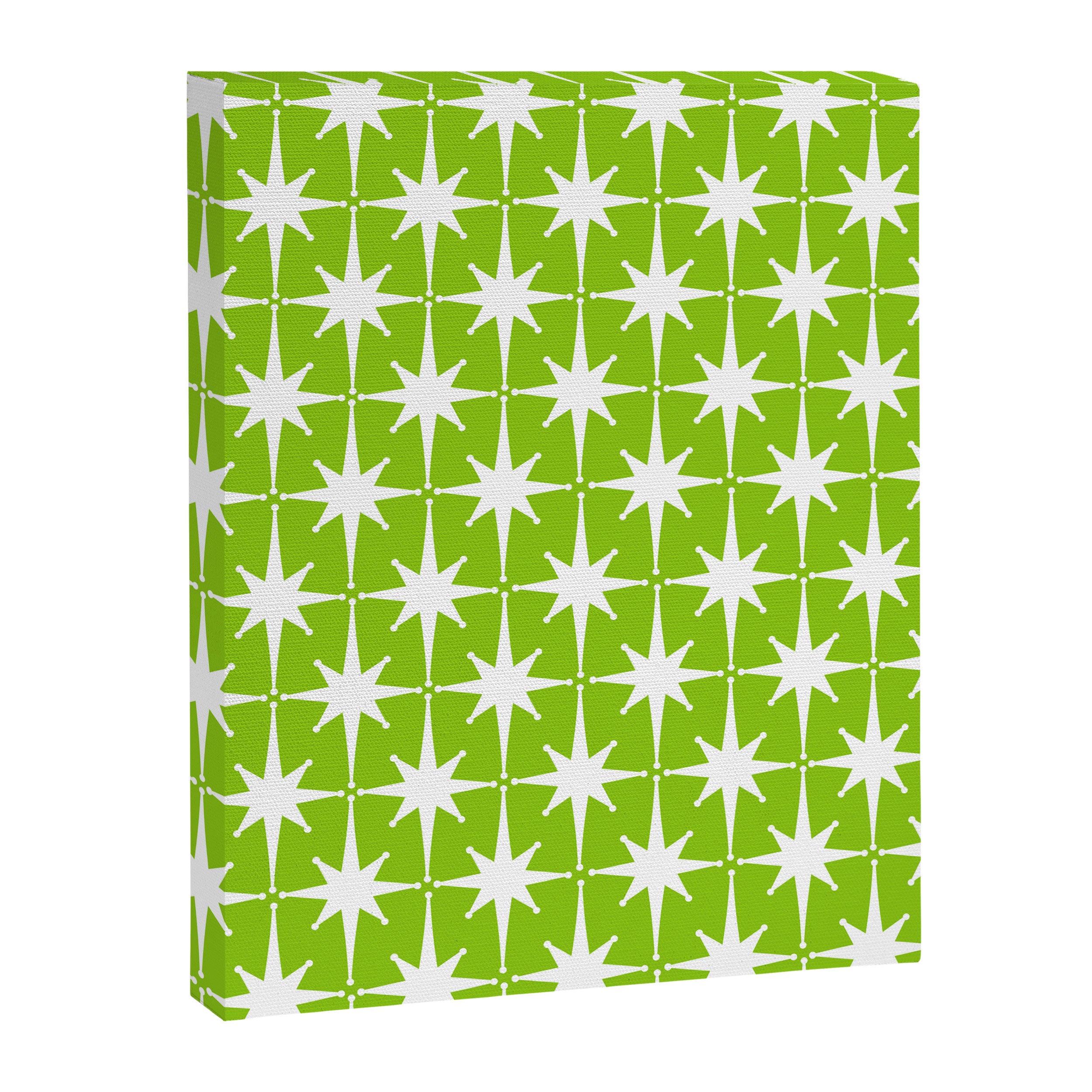 Mid Century Modern Atomic Age Starburst Pattern Lime Green & White Canvas Print Gallery Image 6