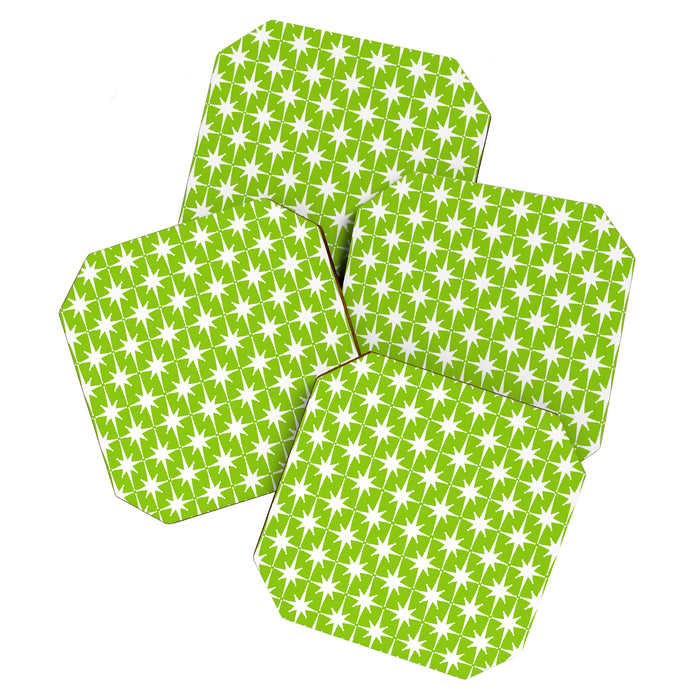 Mid Century Modern Atomic Age Starburst Pattern Lime Green & White Coaster Gallery Image 1