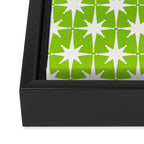 Mid Century Modern Atomic Age Starburst Pattern Lime Green & White Framed Canvas Print Gallery Image 3