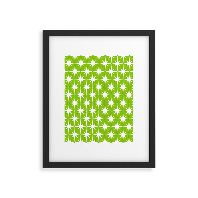 Mid Century Modern Atomic Age Starburst Pattern Lime Green & White Framed Art Print Gallery Image 5